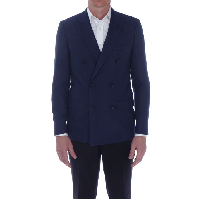 Blazer croisé en pure laine piquée bleu Bruce Field | La Redoute Blazer croisé en pure laine piquée bleu Bruce Field | La Redoute