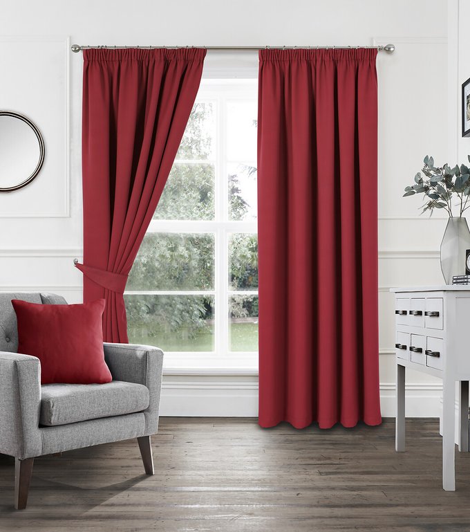 Woven Light Filtering Pencil Pleat, Red Living Room Curtains