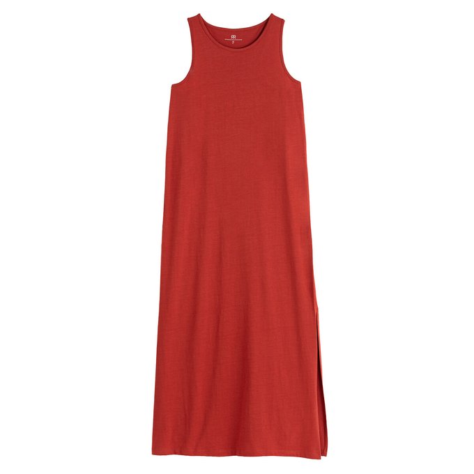 Vestido de cavas, comprido, em malha puro algodão
