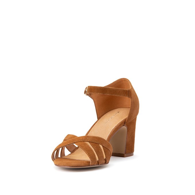 tan suede block heel sandals