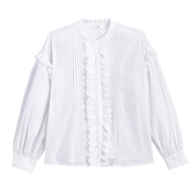 Camisa com folhos, mangas largas compridas