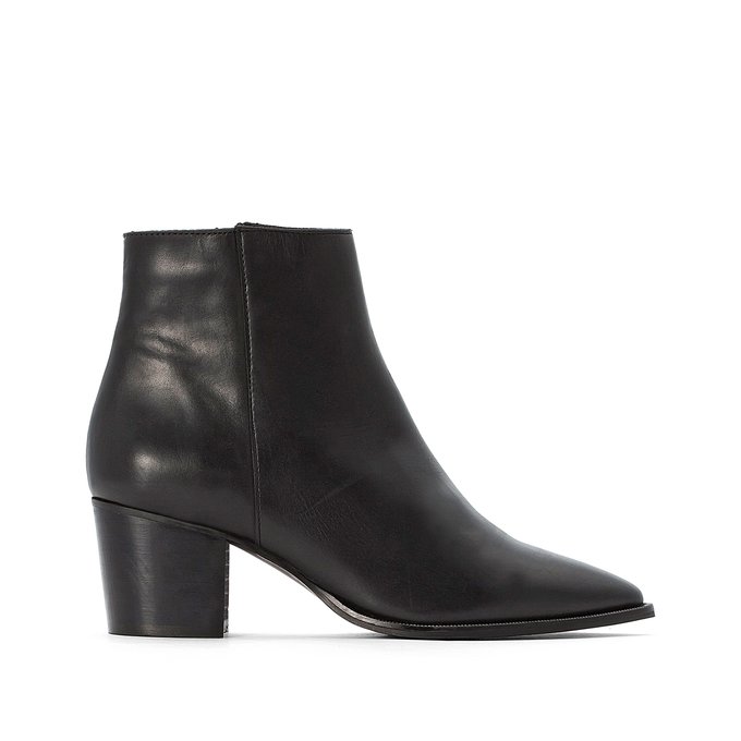 Leather pointed toe ankle boots black 