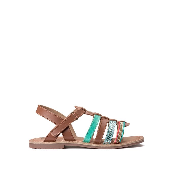 Kids Detailed Beaded Sandals in Leather with Touch 'n' Close Fastening