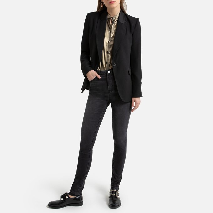 Blazer Mit Smokingkragen Und Satin Revers Schwarz La Redoute Collections La Redoute