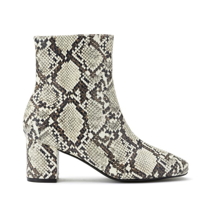 beige snake print boots