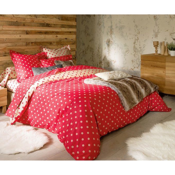 Clarisse Polka Dot Printed Cotton Duvet Cover Red Beige La Redoute
