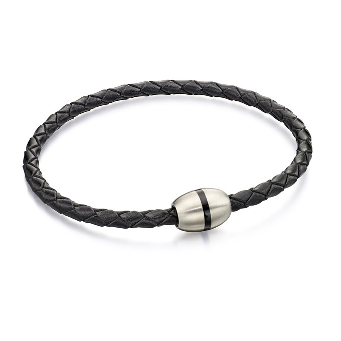 Black Leather Bracelet With Stainless Steel Clasp Black Leather Bracelet With Stainless Steel Clasp