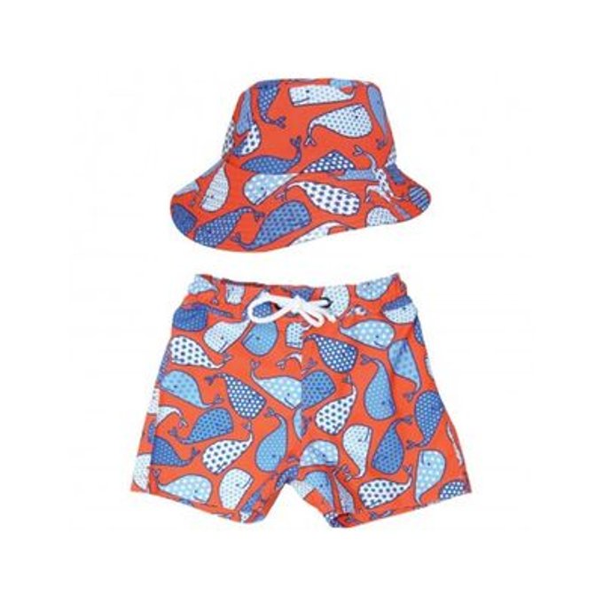 Ensemble Short De Bain Et Chapeau Anti Uv Bebe Baleine Rouge Mayoparasol La Redoute