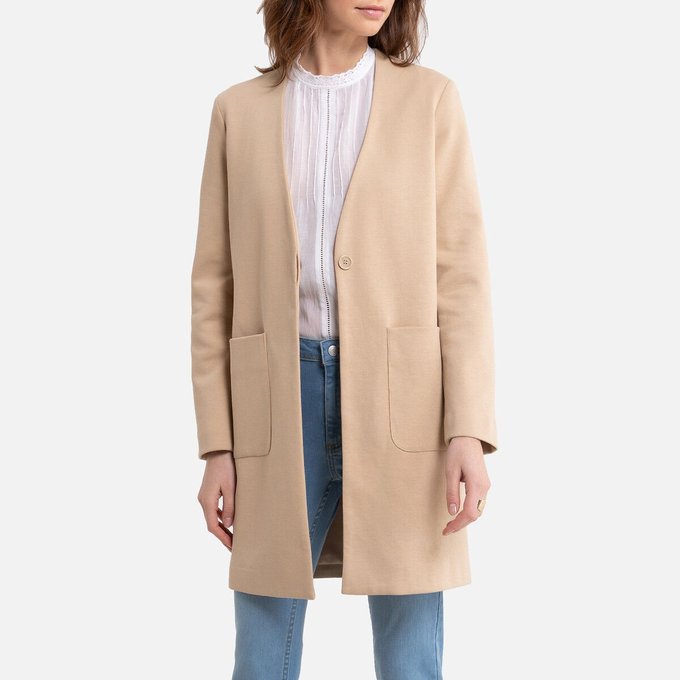 Manteau sans col mi long La Redoute Collections | La Redoute Manteau mi long droit | La Redoute