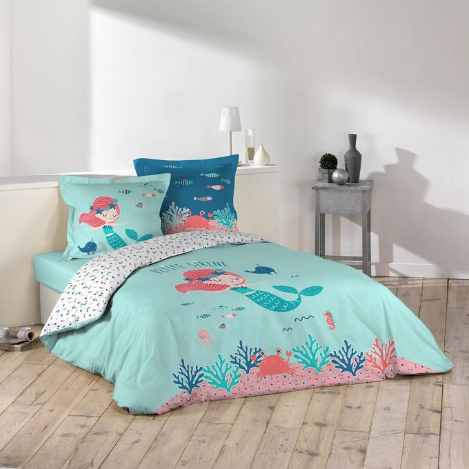 Housse De Couette 1 Taie Petite Sirena Coton Bleu Decoratie La Redoute