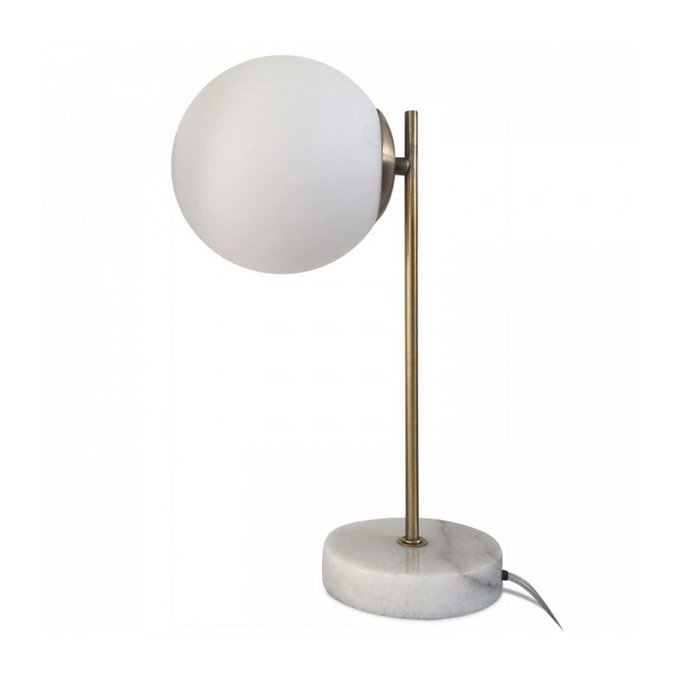Lampe à Poser Rétro en Marbre Blanc, Laiton et Verre Lampe à Poser Rétro en Marbre Blanc, Laiton et Verre