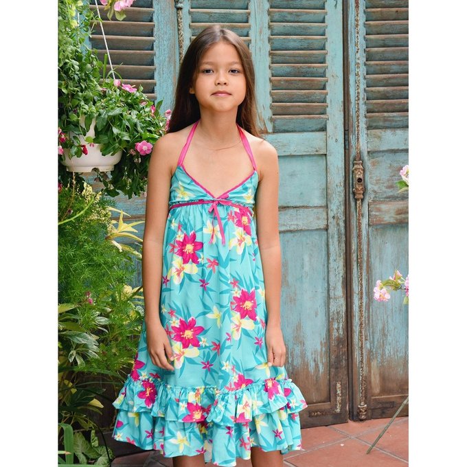 Robe Longue De Plage En Coton Jersey Fleurs Hawaï Eugénie