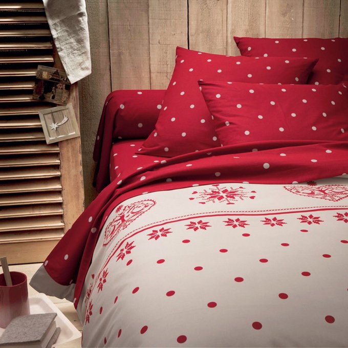 Edelweiss Polka Dot Printed Duvet Cover Beige Red La Redoute