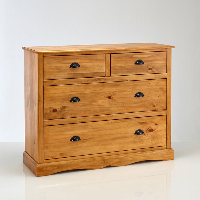 Authentic Style Solid Pine 4 Drawer Chest Natural Waxed La