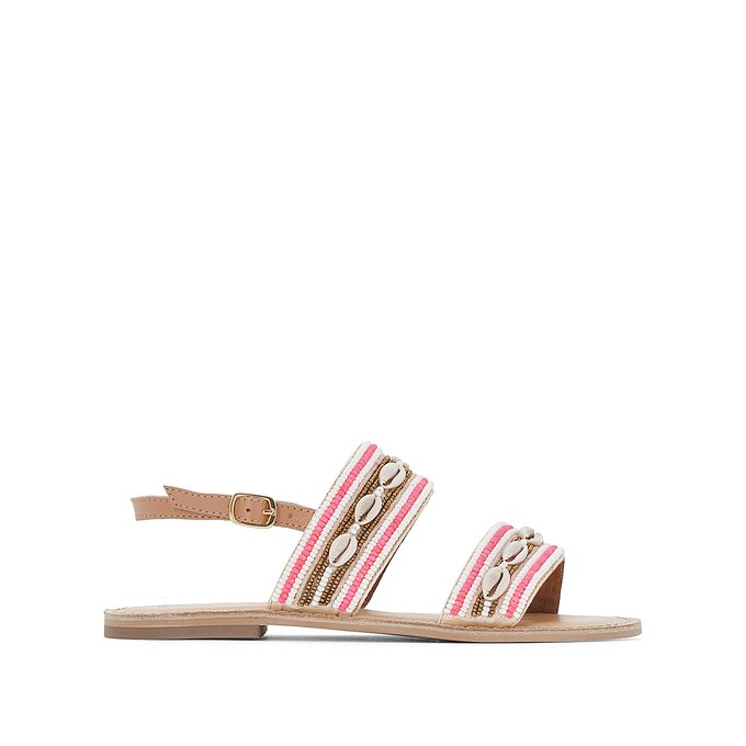 Verwonderlijk Leren sandalen met parels en schelpjes roze/wit La Redoute XV-09
