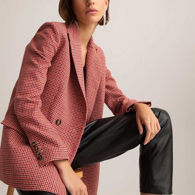 Blazer com duas filas de botões, pied de poule