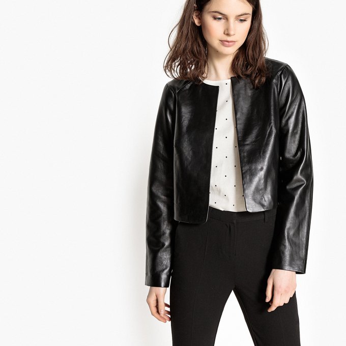 Cropped Leather Jacket Black La Redoute Collections