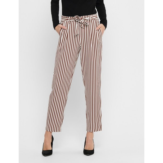 striped pants with tie belt