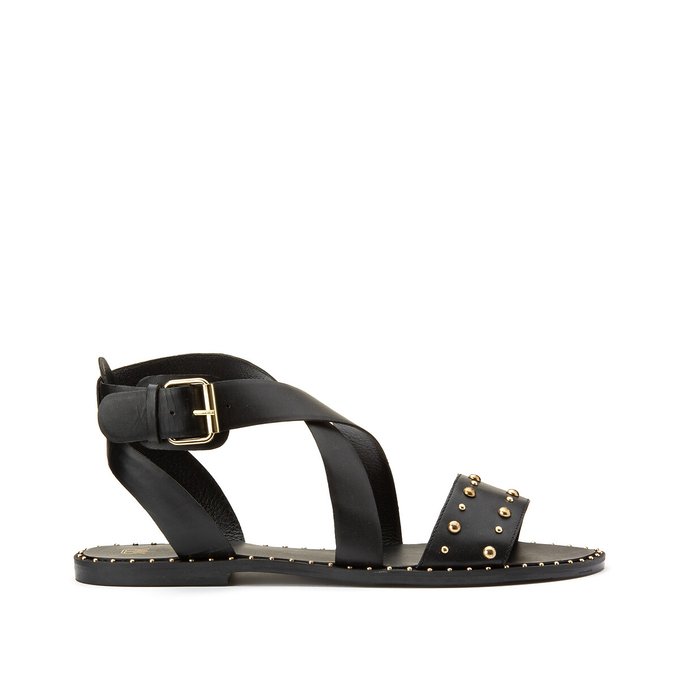 Leather Wide Fit Sandals with Flat Heel