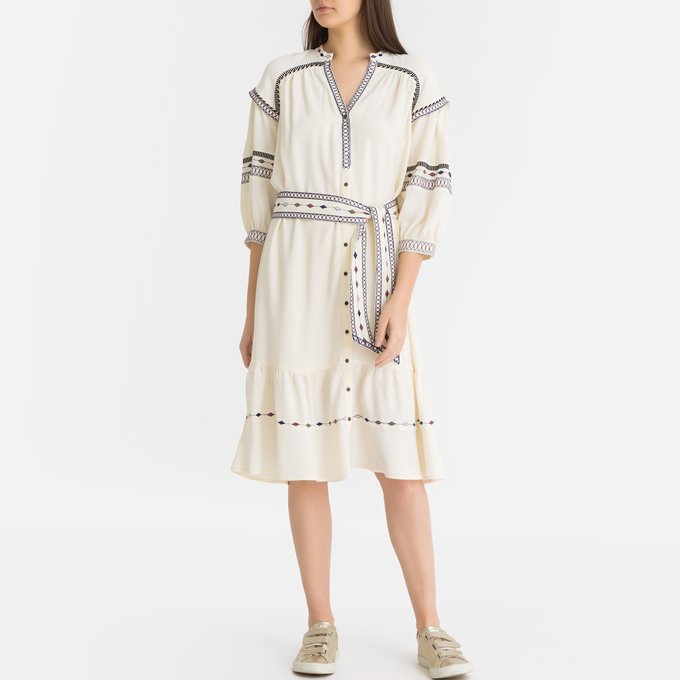 Kleid Mit Stickerei Und Taillengurtel Patty Ecru Ba Sh La Redoute