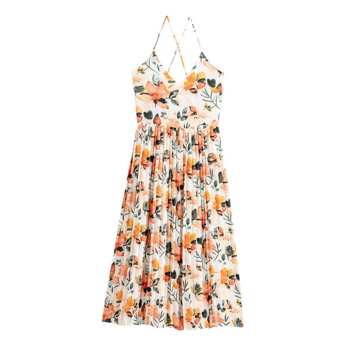 Vestido plissado, estampado floral