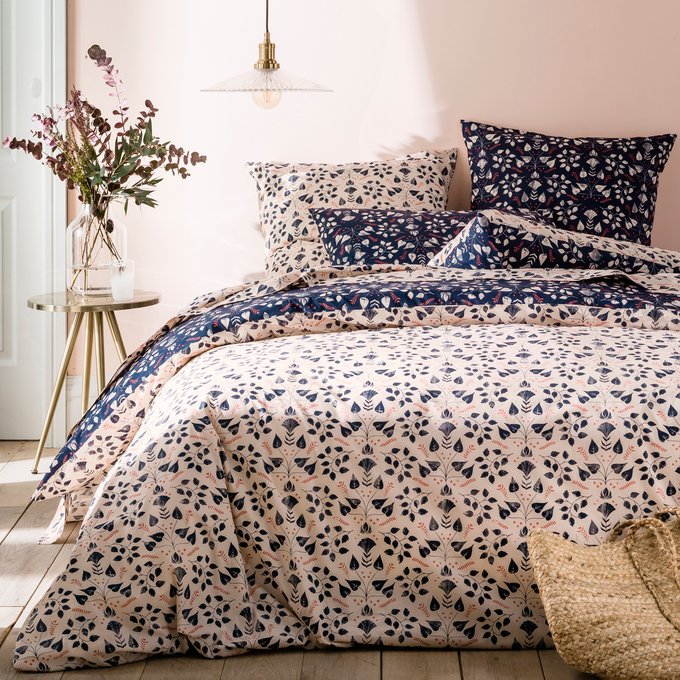 Abby Floral Duvet Cover In Cotton Percale Blue Print Pink La