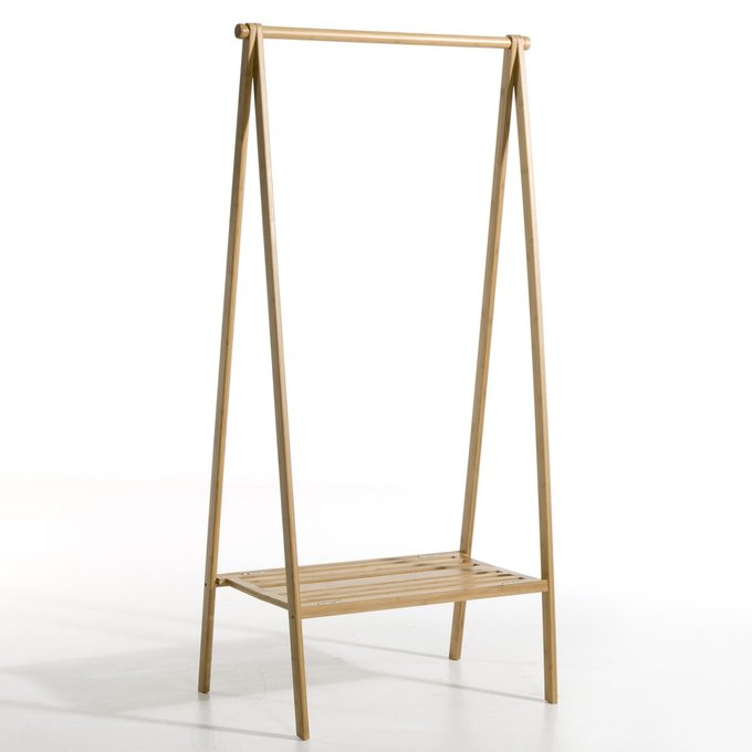 Bamboo Folding Clothes Rack With Shelf Light Natural Wood La