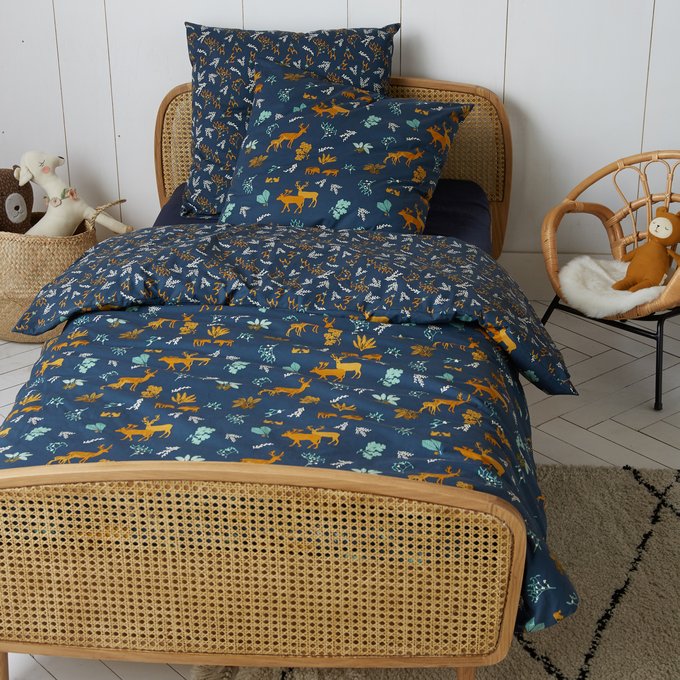 Cerf Printed Duvet Cover In Organic Cotton Navy Print La Redoute