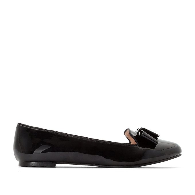 Wide Fit Patent Ballet Flats with Bow