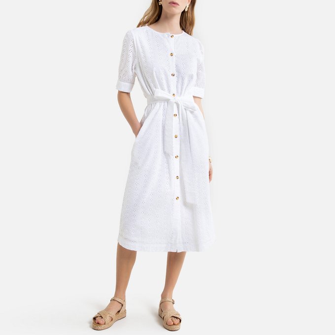 white short sleeve shirt dress