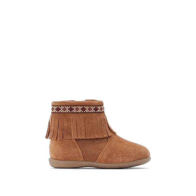 La Redoute Collections Big Girls Fringed Zip-Up Suede Boots Brown Size 19