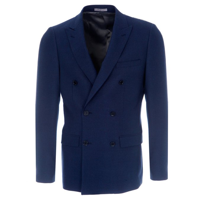 Blazer croisé en pure laine piquée bleu Bruce Field | La Redoute Blazer croisé en pure laine piquée bleu Bruce Field | La Redoute