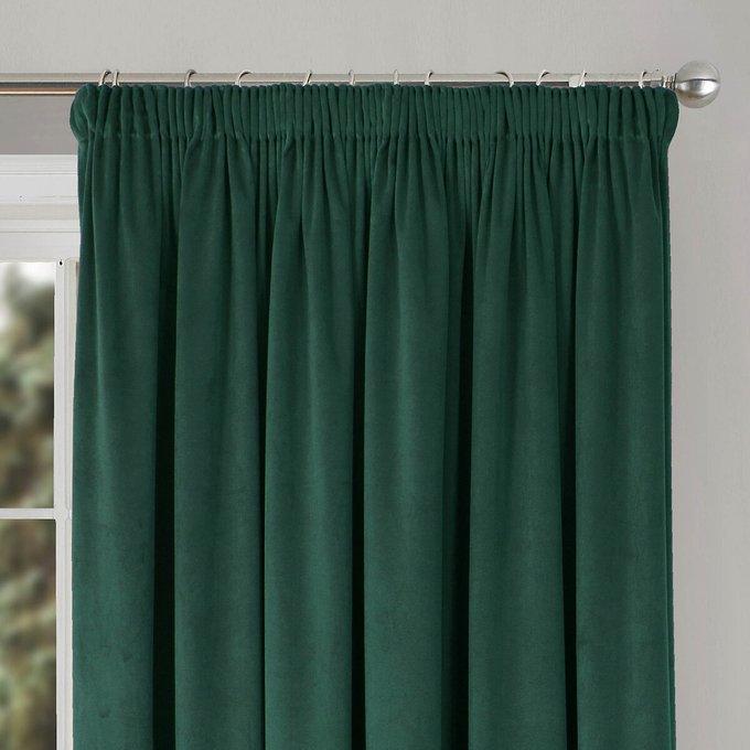 Clever Velvet Lined Pencil Pleat Door, Dark Green Curtains