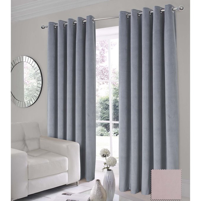 Velvet Thermal Lined Eyelet Curtains Mid Grey Grey Home