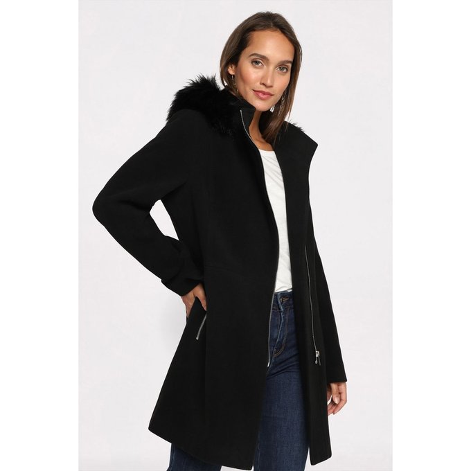 Manteau cintré à capuche Cache Cache | La Redoute Manteau cintré à capuche noir femme | Cache Cache
