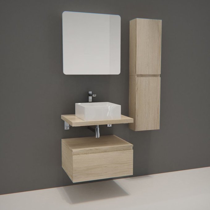 Meuble De Salle De Bain Will Plan Suspendu Vasque Armoire De Toilette Equerres Modules De Rangement Bois Clair Mob In La Redoute