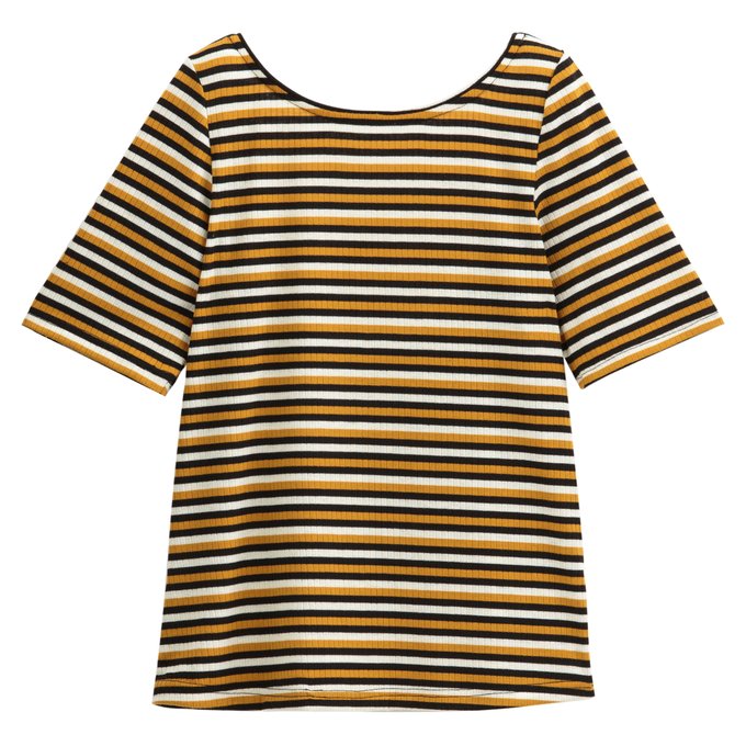 T-shirt às riscas, gola redonda, mangas curtas