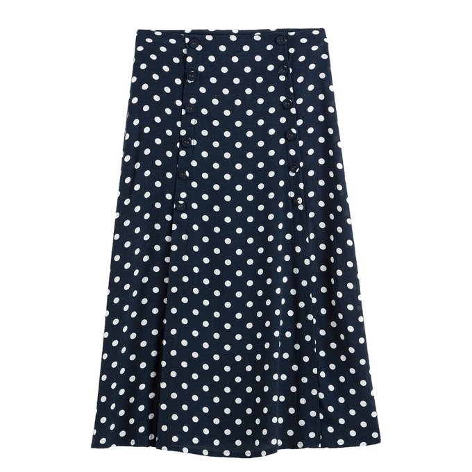 Saia midi com ponte, estampado às bolas