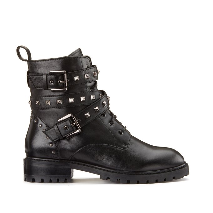 Wide Fit Ankle Boots in Leather with Laces and Studs