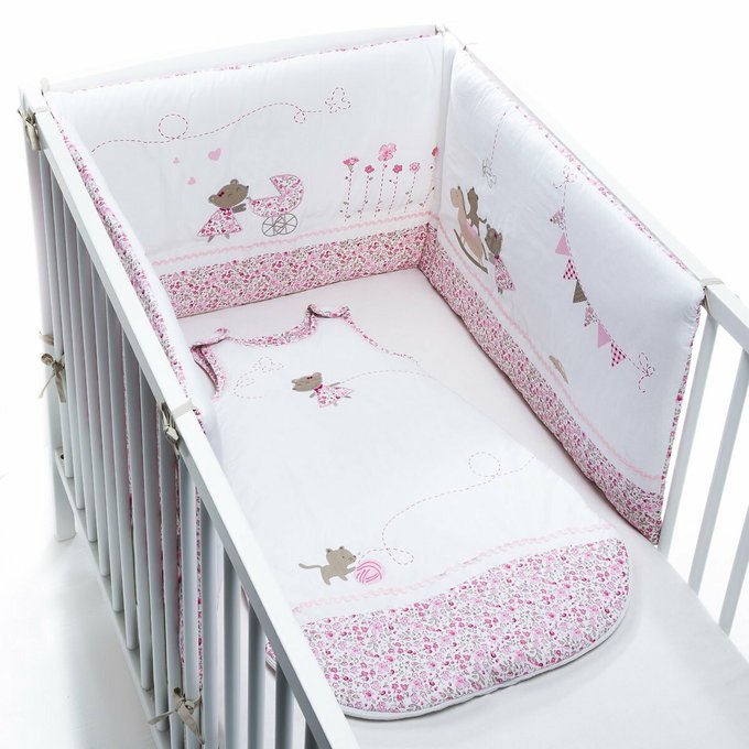 Tour De Lit En Percale Imprime Fleuri Blanc Imprime Rose Beige La Redoute Collections La Redoute