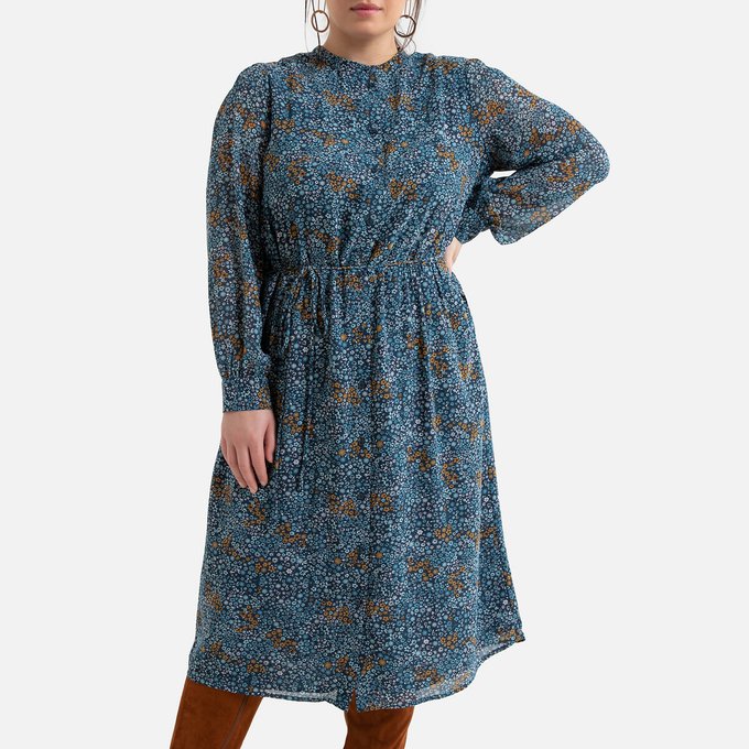 Recycled midi shirt dress in floral print with long sleeves , floral ...