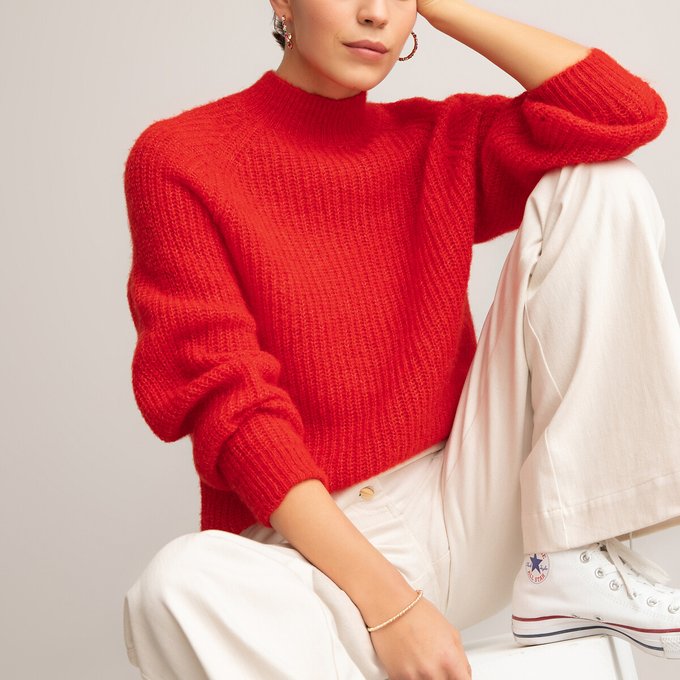 high neck red jumper
