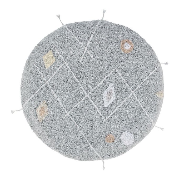 Tapis Et Pouf En 1 Rond Enfant Lavable En Machine Gris Lou