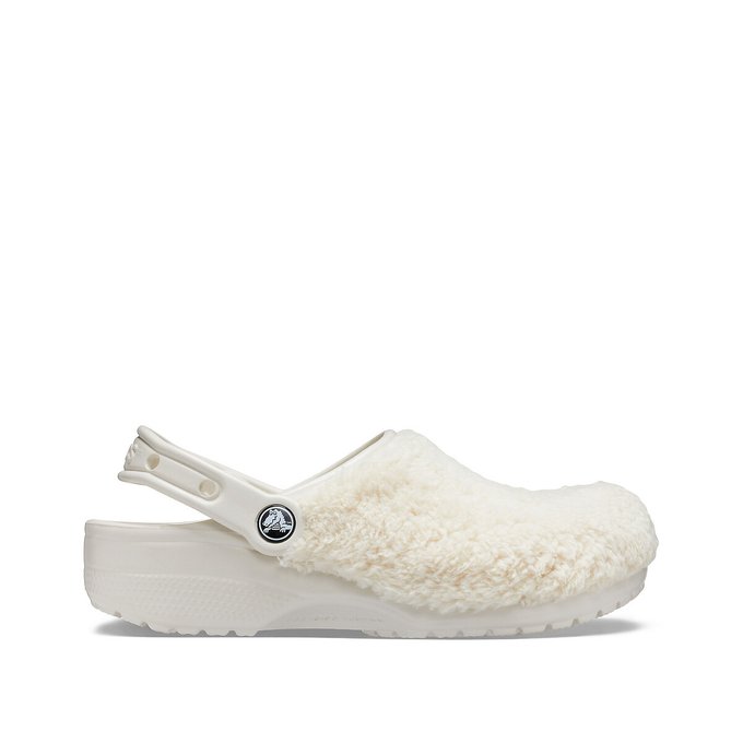 white fluffy crocs