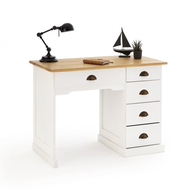 Betta 3 Drawer Pine Desk White Wood La Redoute Interieurs Betta 3 Drawer Pine Desk White Wood