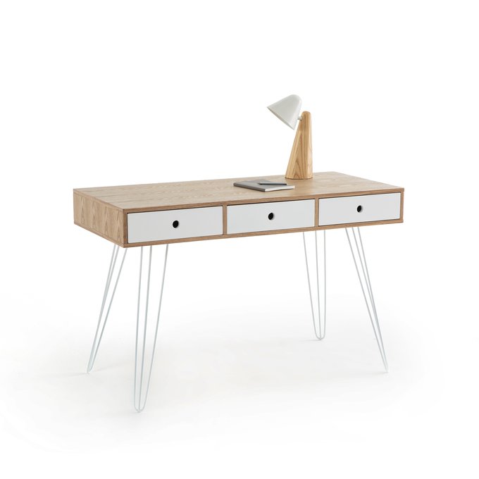 Biface Wood Metal 3 Drawer Desk White Wood La Redoute