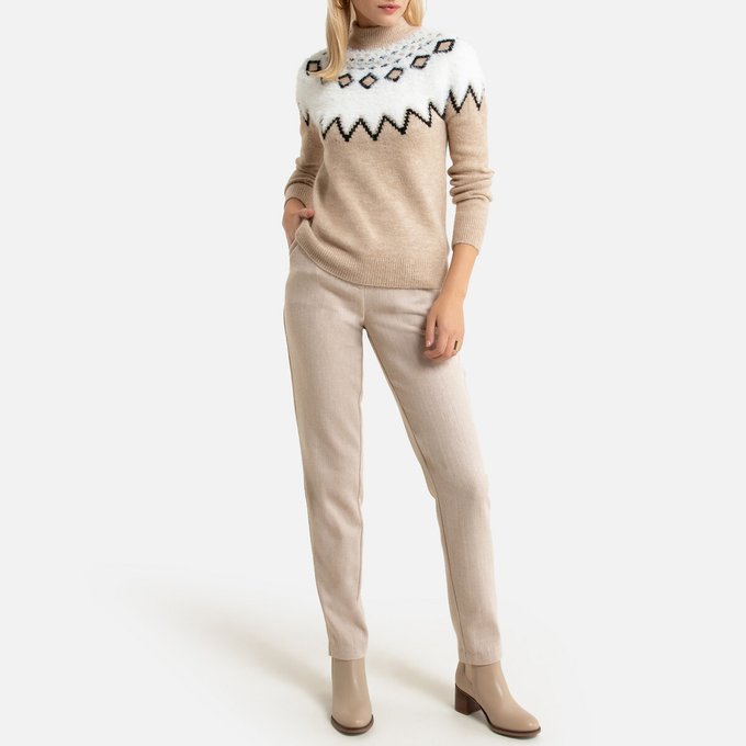 Jacquard trui in grof tricot mêleebeige Anne Weyburn | La Jacquard trui in grof tricot mêleebeige Anne Weyburn | La