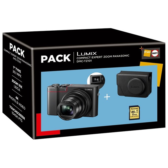 Appareil Photo Compact Pack Lumix Tz101 Noir Housse Carte Sd