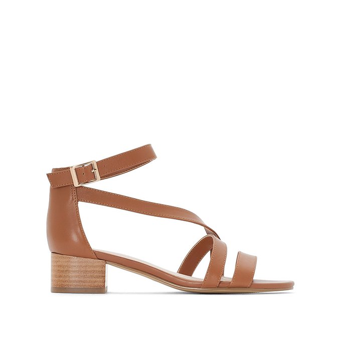 Leather Sandals with Square Heels