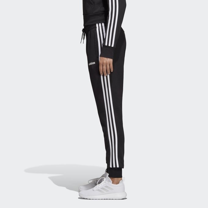 black adidas joggers with black stripes